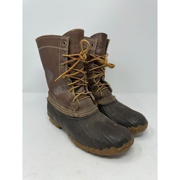 Vintage LL Bean Maine Duck Boots Womens Size 7 Brown Leather Unlined Lace up - Picture 1 of 13